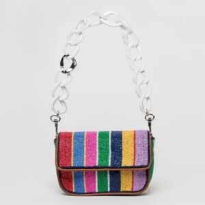 LIKE NEW STAUD Tommy Mini Beaded Chain Bag, Coastal Sunset Stripe